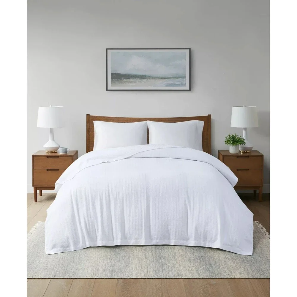 Hotel Collection 100% Egyptian Cotton Twin Size White Blanket - NEW